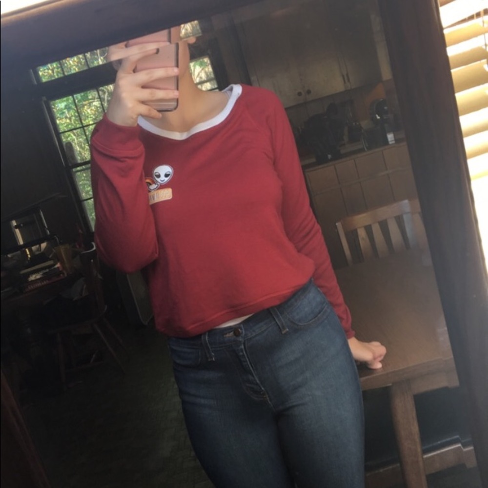 Red good vibes long sleeve crop top